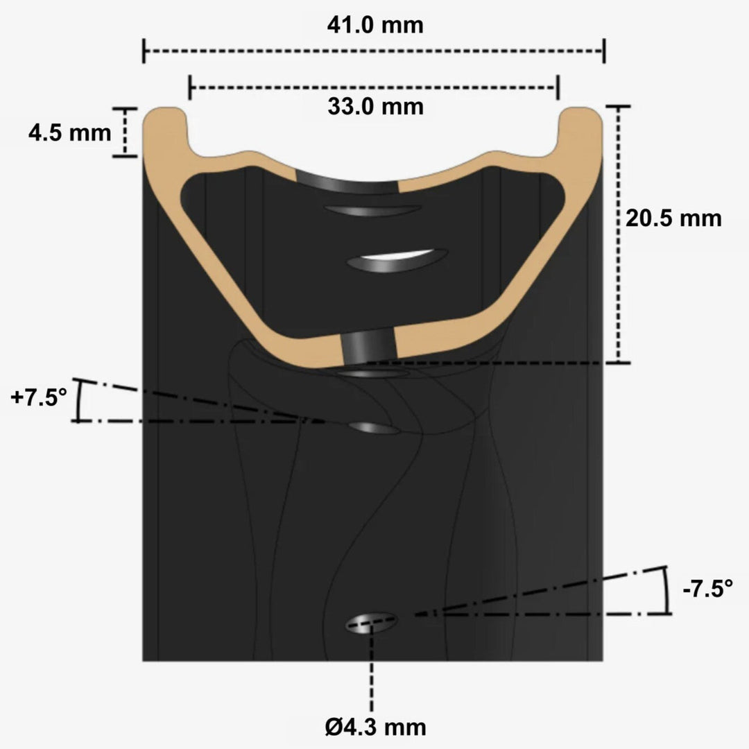 Technical drawing of a product with dimensions labeled